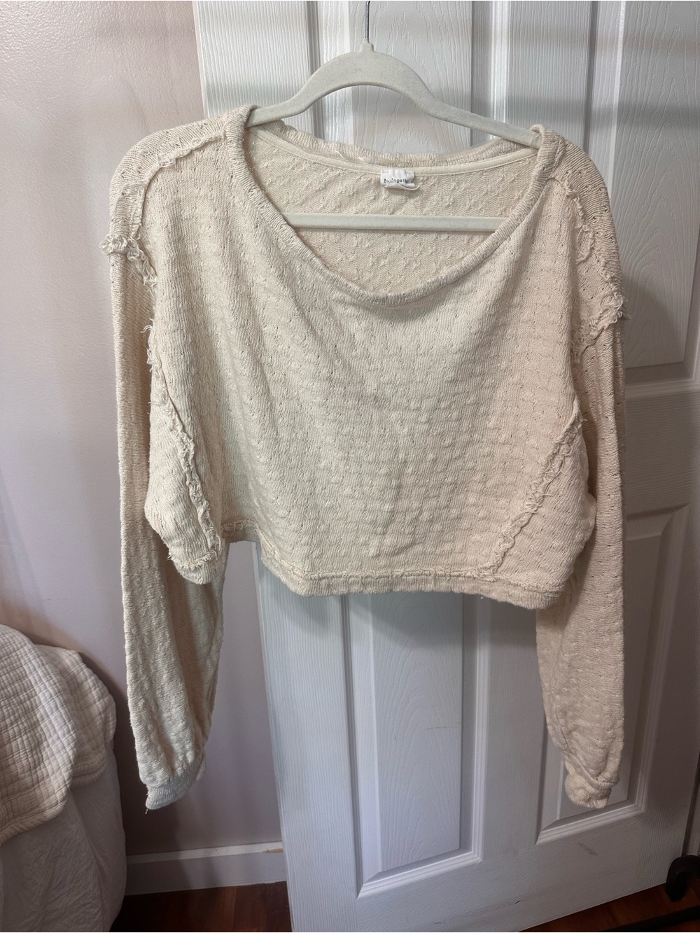By Together Cream Cropped Textured Pullover